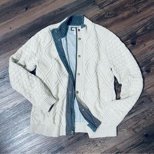 Cabel 2 Cobalt Cable Knit Sandalwood Cardigan Sweater